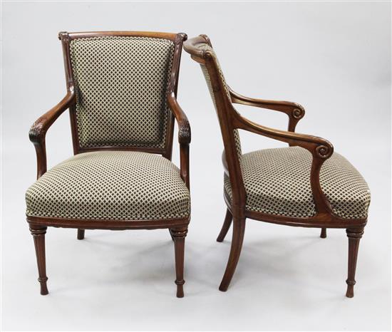 A pair of 19th century mahogany open armchairs,